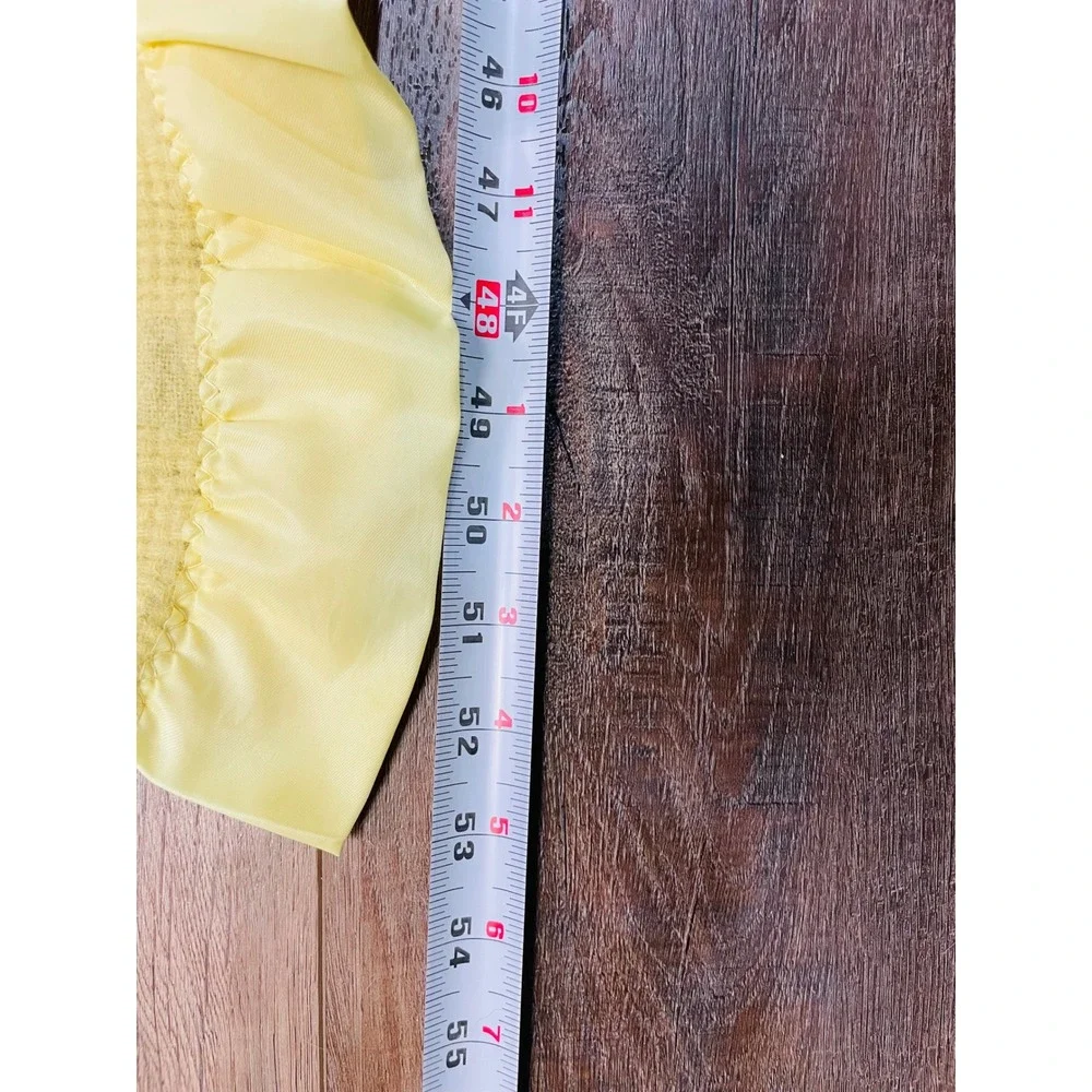 Vintage Faribo 100% Wool Blanket Yellow Waffle Weave Ruffled Satin Trim 53x76